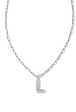 KENDRA SCOTT DESIGN Crystal Letter L Silver Short Pendant Necklace in White Crystal