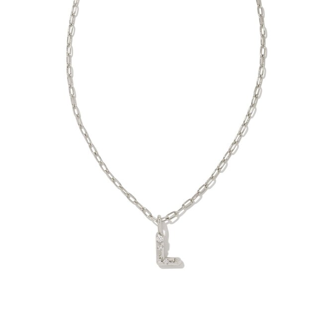 Crystal Letter L Silver Short Pendant Necklace in White Crystal