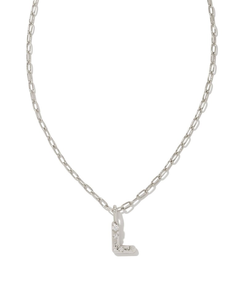 KENDRA SCOTT DESIGN Crystal Letter L Silver Short Pendant Necklace in White Crystal