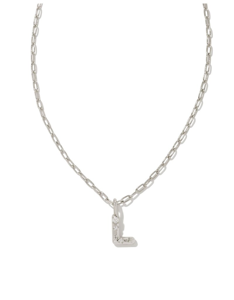 KENDRA SCOTT DESIGN Crystal Letter L Silver Short Pendant Necklace in White Crystal