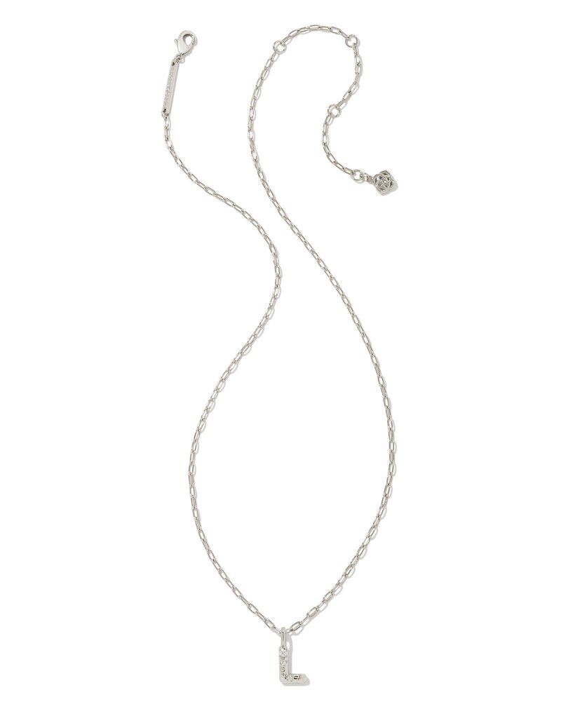 KENDRA SCOTT DESIGN Crystal Letter L Silver Short Pendant Necklace in White Crystal