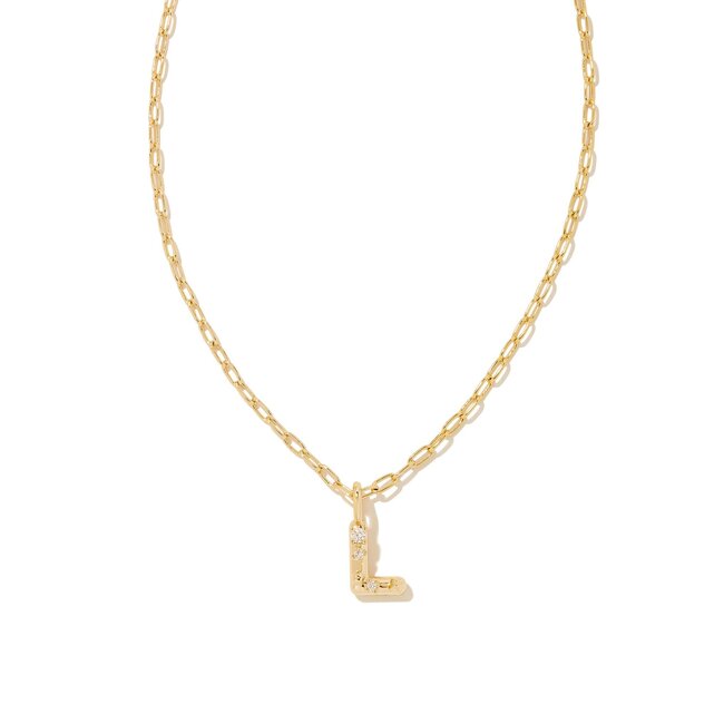 Crystal Letter L Gold Short Pendant Necklace in White Crystal