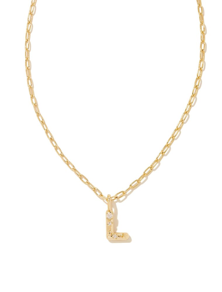 KENDRA SCOTT DESIGN Crystal Letter L Gold Short Pendant Necklace in White Crystal