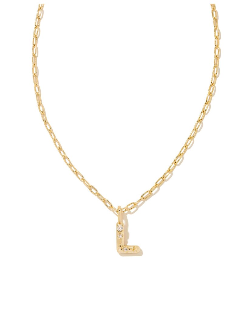 KENDRA SCOTT DESIGN Crystal Letter L Gold Short Pendant Necklace in White Crystal