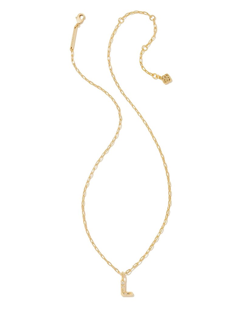 KENDRA SCOTT DESIGN Crystal Letter L Gold Short Pendant Necklace in White Crystal