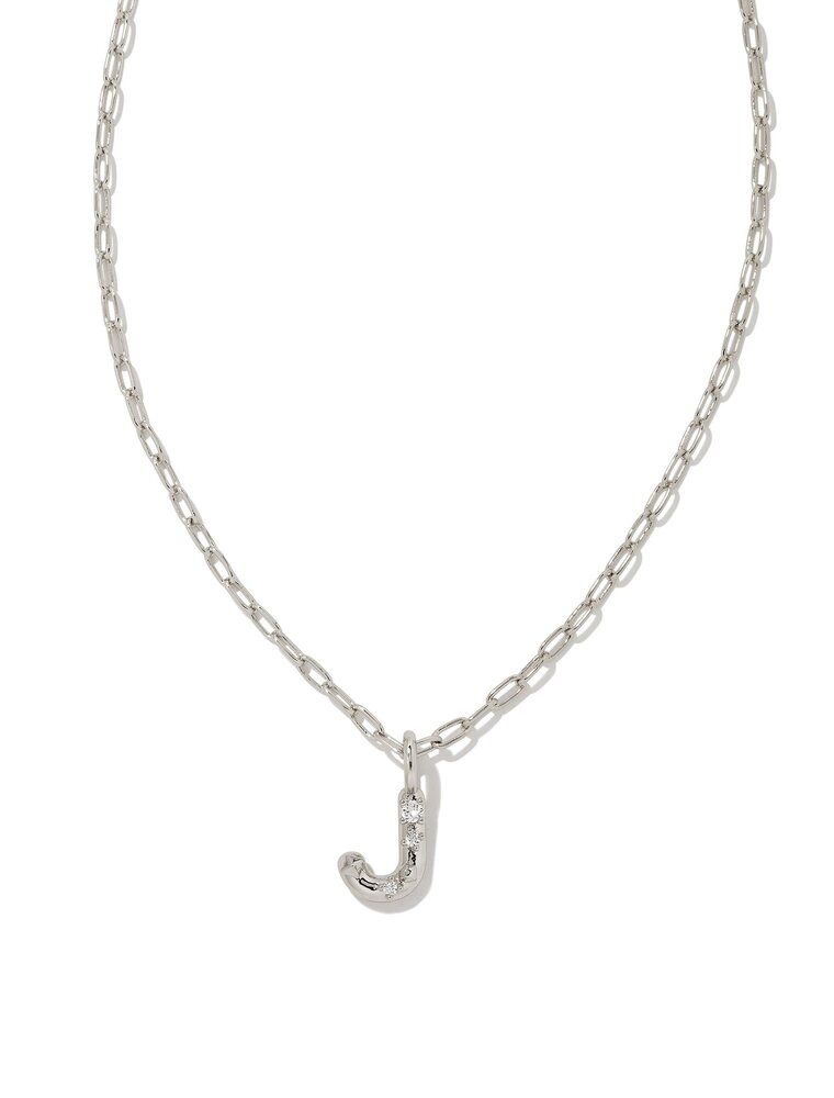 KENDRA SCOTT DESIGN Crystal Letter J Silver Short Pendant Necklace in White Crystal