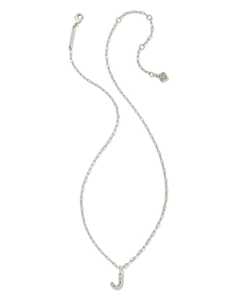 KENDRA SCOTT DESIGN Crystal Letter J Silver Short Pendant Necklace in White Crystal