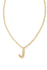 KENDRA SCOTT DESIGN Crystal Letter J Gold Short Pendant Necklace in White Crystal
