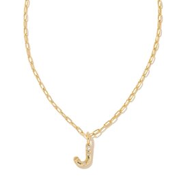KENDRA SCOTT DESIGN Crystal Letter J Gold Short Pendant Necklace in White Crystal