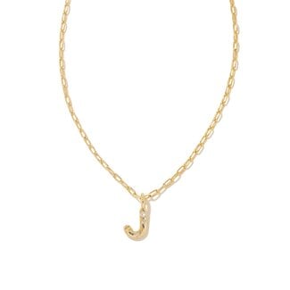 KENDRA SCOTT DESIGN Crystal Letter J Gold Short Pendant Necklace in White Crystal