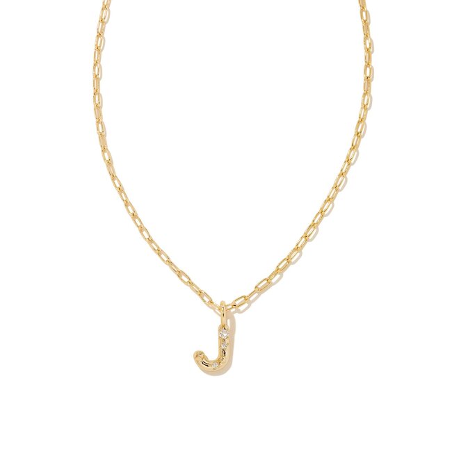 Crystal Letter J Gold Short Pendant Necklace in White Crystal