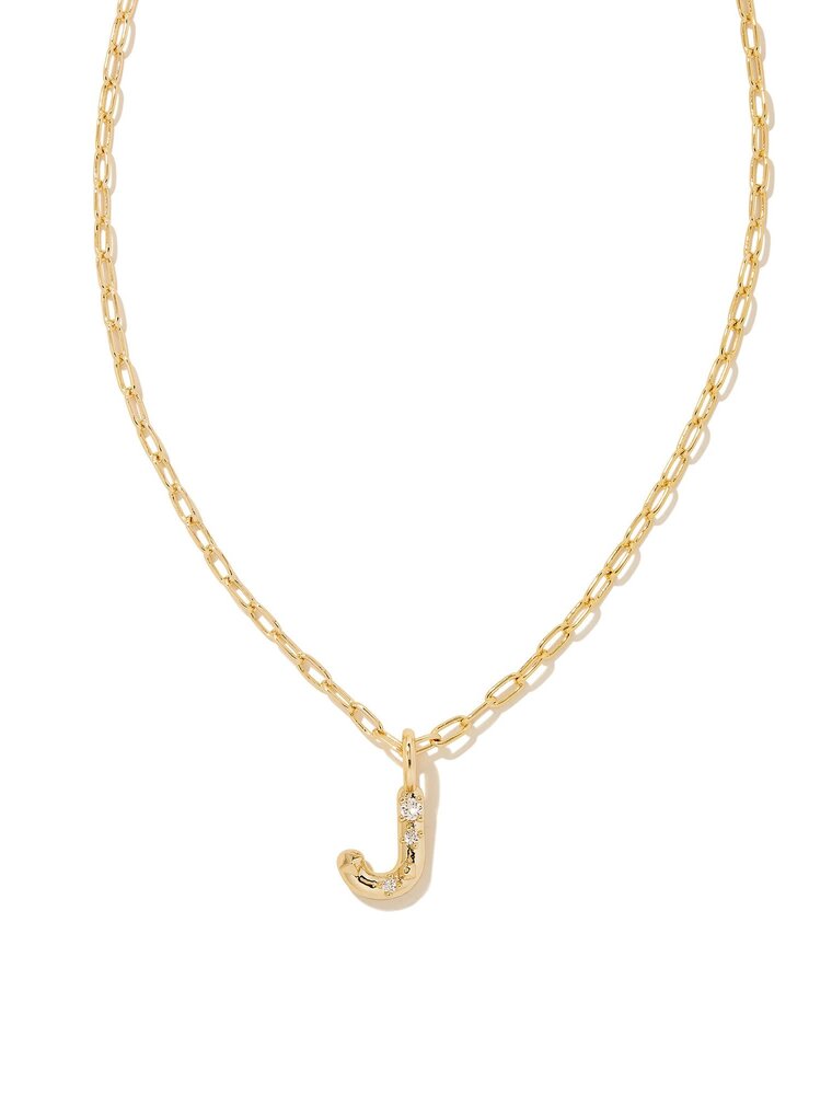 KENDRA SCOTT DESIGN Crystal Letter J Gold Short Pendant Necklace in White Crystal