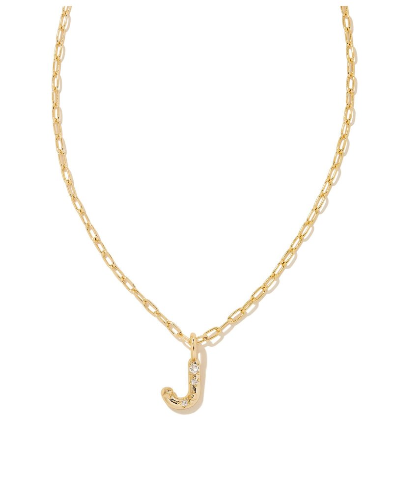 KENDRA SCOTT DESIGN Crystal Letter J Gold Short Pendant Necklace in White Crystal