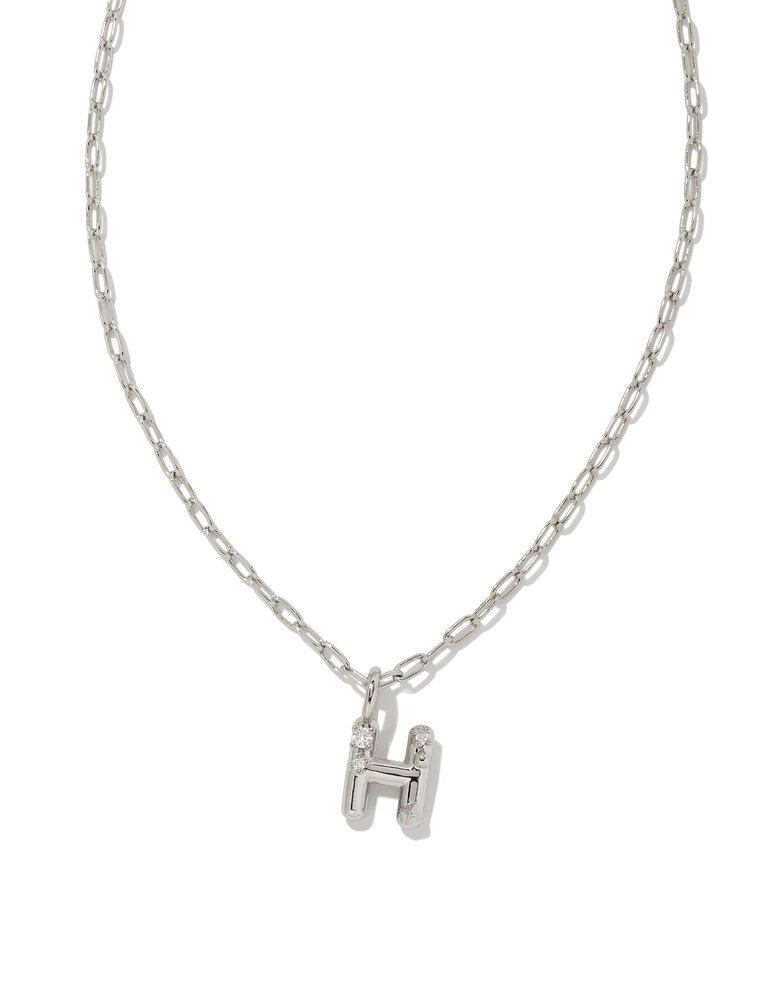 KENDRA SCOTT DESIGN Crystal Letter H Silver Short Pendant Necklace in White Crystal