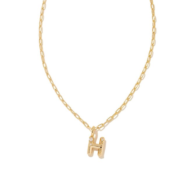 Crystal Letter H Gold Short Pendant Necklace in White Crystal