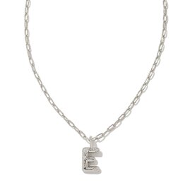 KENDRA SCOTT DESIGN Crystal Letter E Silver Short Pendant Necklace in White Crystal