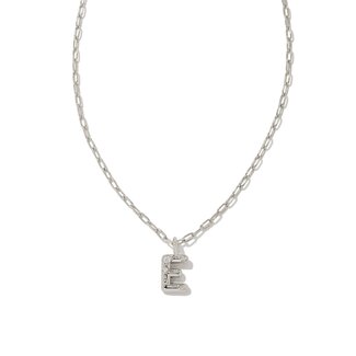 KENDRA SCOTT DESIGN Crystal Letter E Silver Short Pendant Necklace in White Crystal