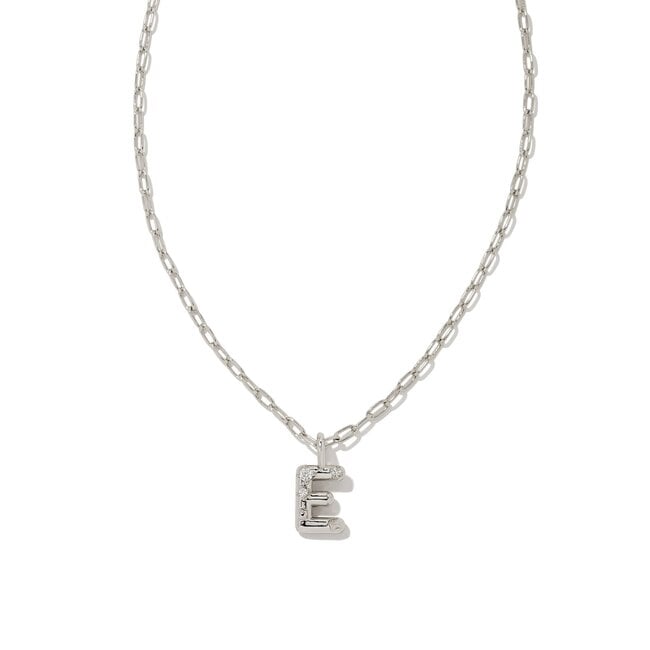 Crystal Letter E Silver Short Pendant Necklace in White Crystal