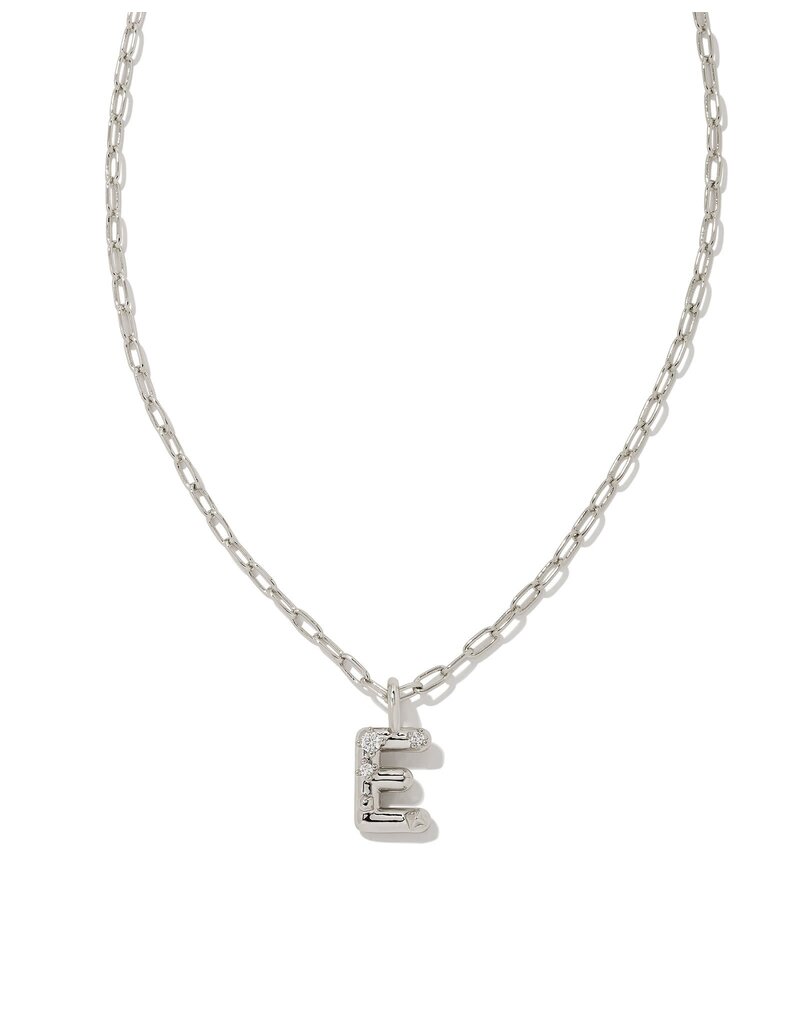 KENDRA SCOTT DESIGN Crystal Letter E Silver Short Pendant Necklace in White Crystal