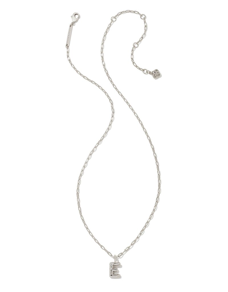 KENDRA SCOTT DESIGN Crystal Letter E Silver Short Pendant Necklace in White Crystal