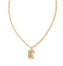 KENDRA SCOTT DESIGN Crystal Letter E Gold Short Pendant Necklace in White Crystal
