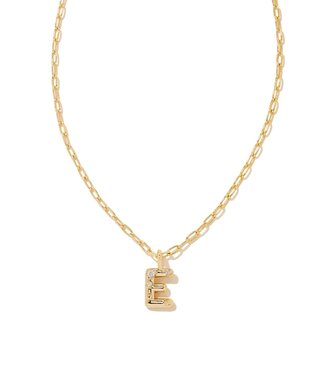 KENDRA SCOTT DESIGN Crystal Letter E Gold Short Pendant Necklace in White Crystal
