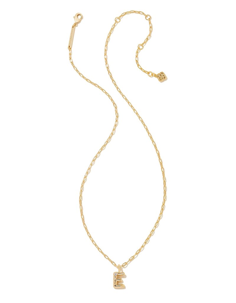KENDRA SCOTT DESIGN Crystal Letter E Gold Short Pendant Necklace in White Crystal