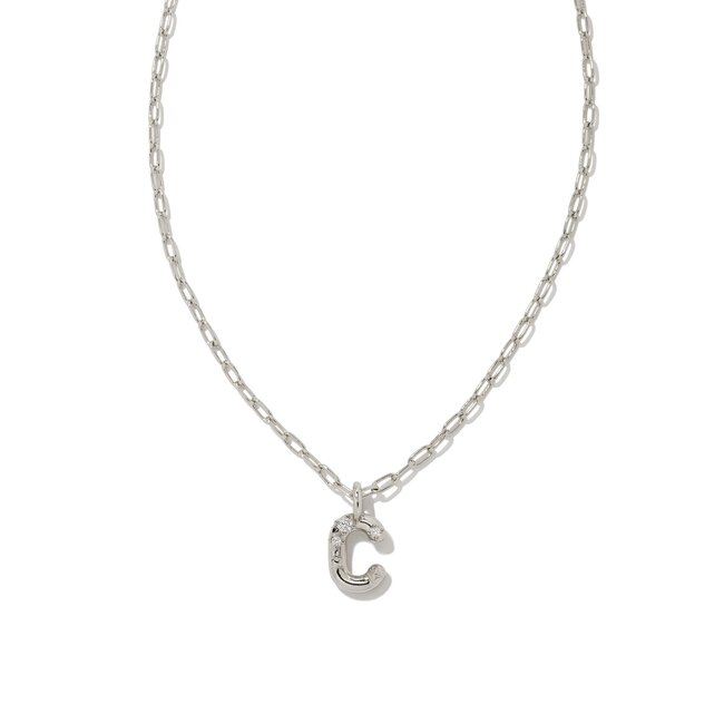 Crystal Letter C Silver Short Pendant Necklace in White Crystal