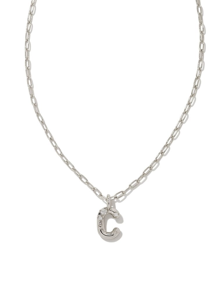KENDRA SCOTT DESIGN Crystal Letter C Silver Short Pendant Necklace in White Crystal