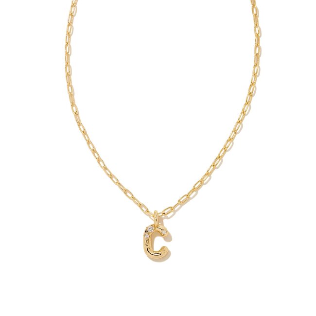 Crystal Letter C Gold Short Pendant Necklace in White Crystal