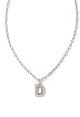 KENDRA SCOTT DESIGN Crystal Letter D Silver Short Pendant Necklace in White Crystal