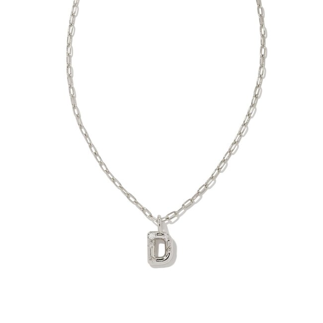 Crystal Letter D Silver Short Pendant Necklace in White Crystal
