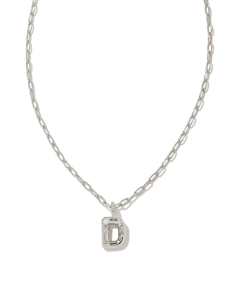 KENDRA SCOTT DESIGN Crystal Letter D Silver Short Pendant Necklace in White Crystal