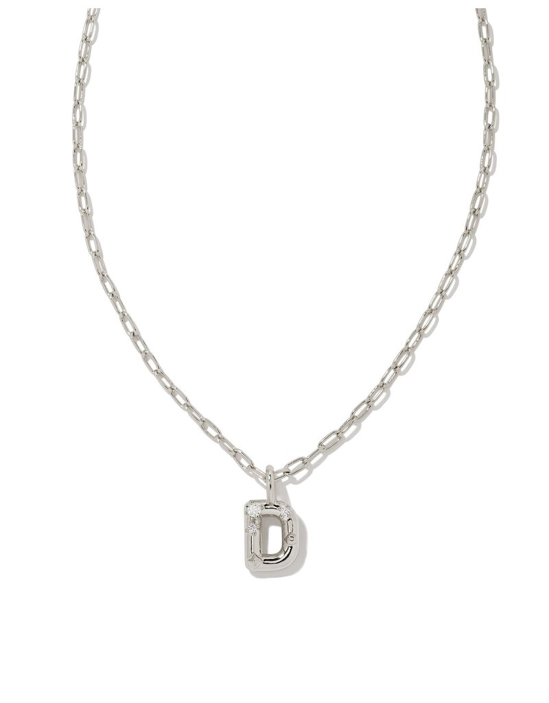 KENDRA SCOTT DESIGN Crystal Letter D Silver Short Pendant Necklace in White Crystal
