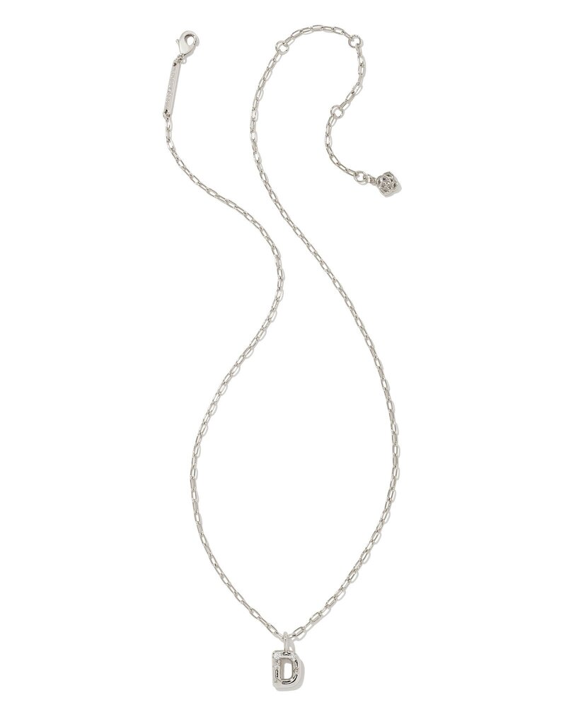 KENDRA SCOTT DESIGN Crystal Letter D Silver Short Pendant Necklace in White Crystal