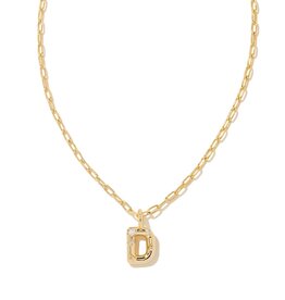 KENDRA SCOTT DESIGN Crystal Letter D Gold Short Pendant Necklace in White Crystal