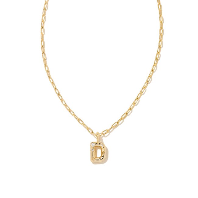 Crystal Letter D Gold Short Pendant Necklace in White Crystal