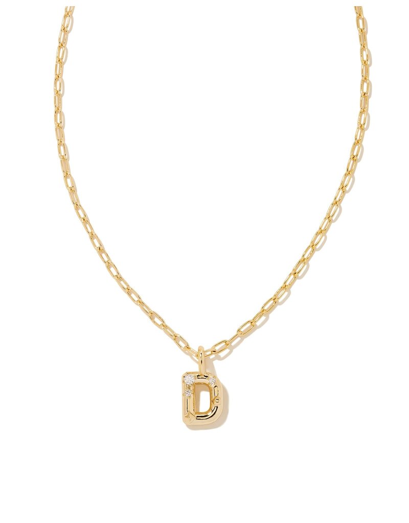 KENDRA SCOTT DESIGN Crystal Letter D Gold Short Pendant Necklace in White Crystal