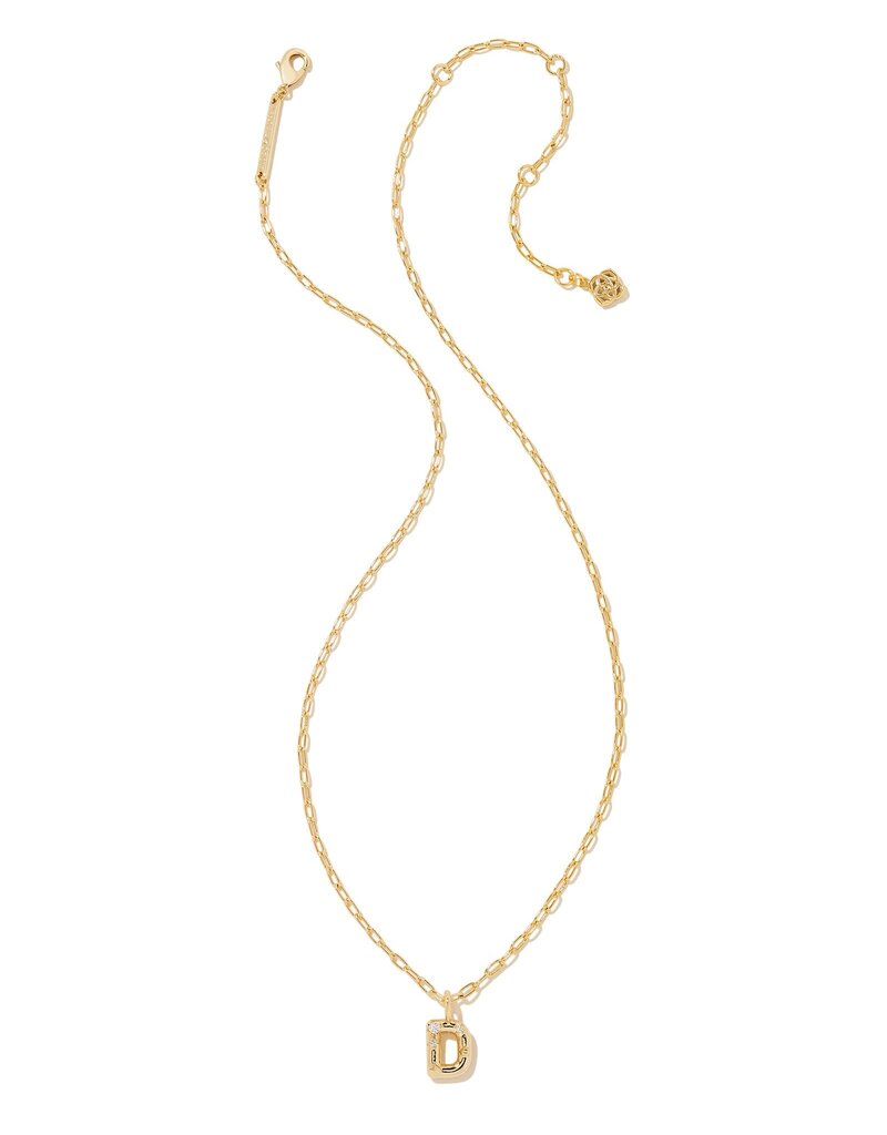 KENDRA SCOTT DESIGN Crystal Letter D Gold Short Pendant Necklace in White Crystal