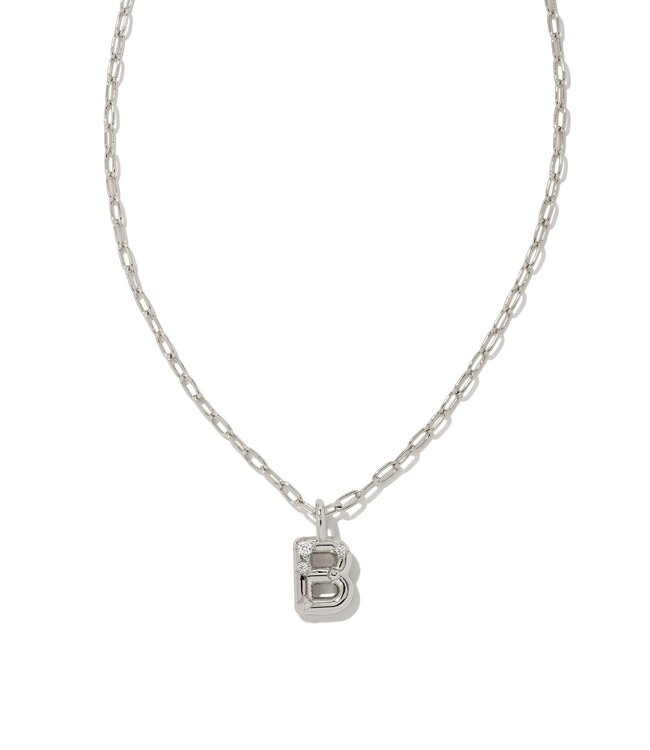 Crystal Letter B Silver Short Pendant Necklace in White Crystal