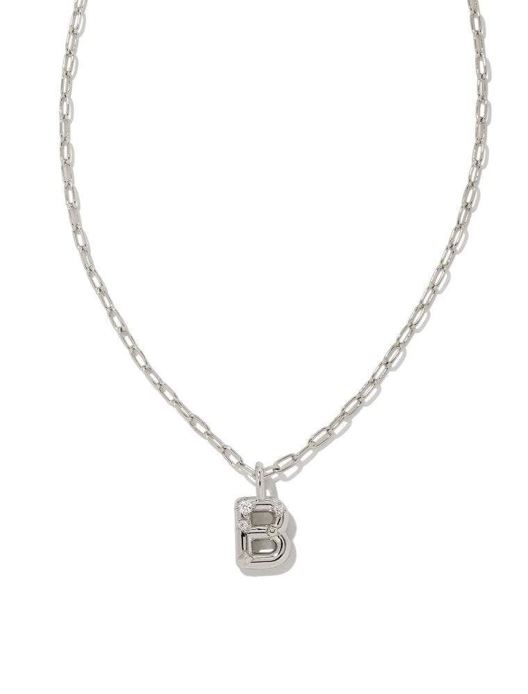 KENDRA SCOTT DESIGN Crystal Letter B Silver Short Pendant Necklace in White Crystal