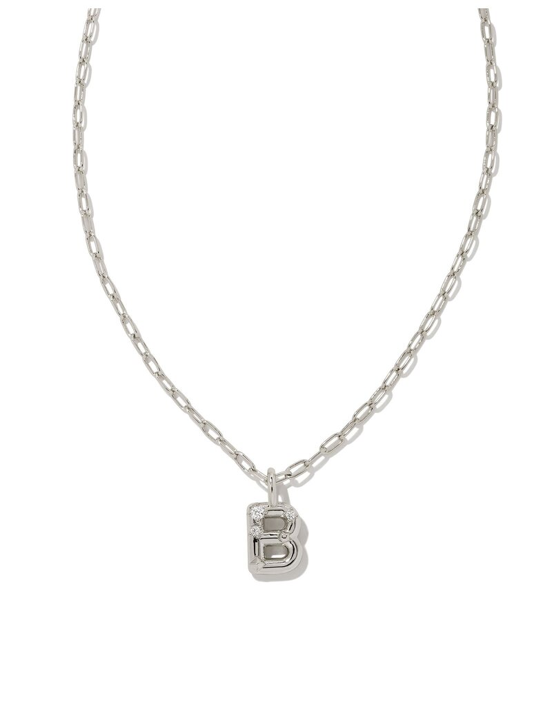 KENDRA SCOTT DESIGN Crystal Letter B Silver Short Pendant Necklace in White Crystal
