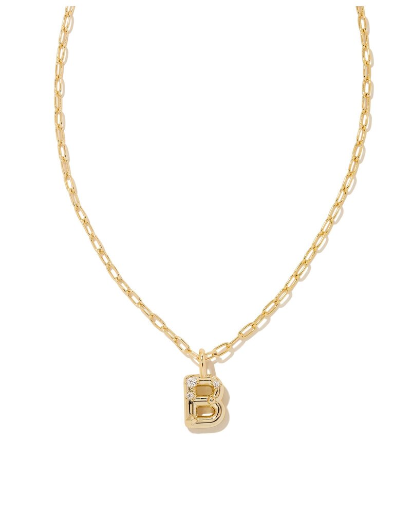 KENDRA SCOTT DESIGN Crystal Letter B Gold Short Pendant Necklace in White Crystal