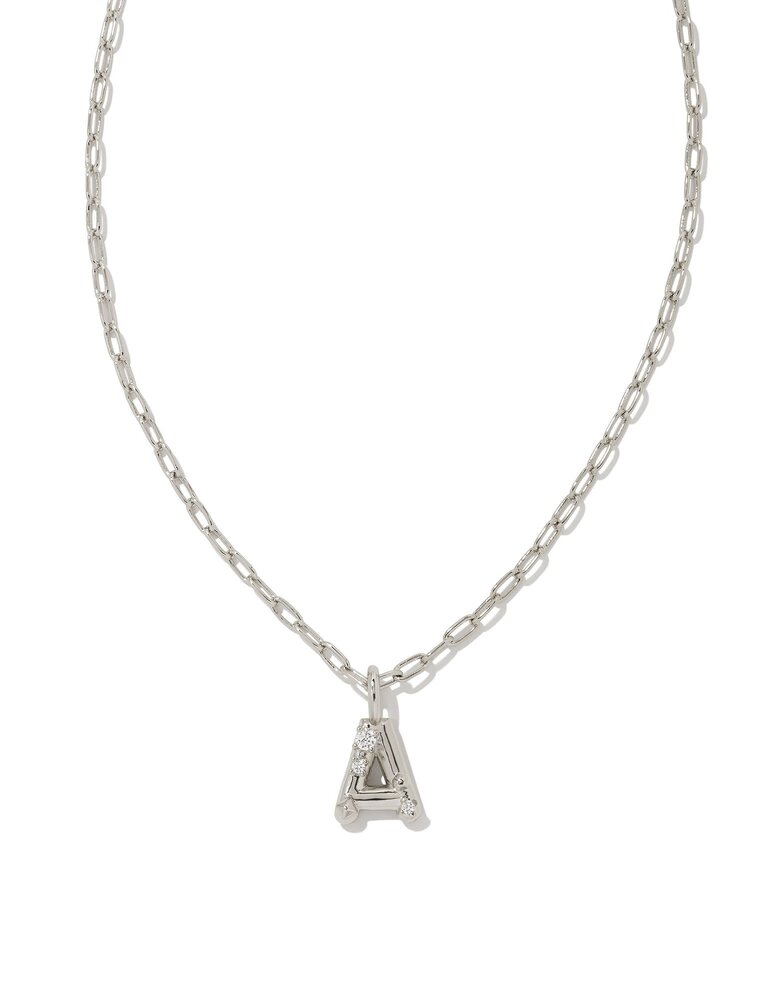 KENDRA SCOTT DESIGN Crystal Letter A Silver Short Pendant Necklace in White Crystal