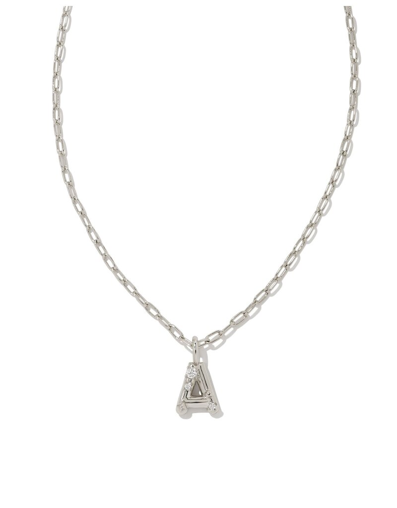 KENDRA SCOTT DESIGN Crystal Letter A Silver Short Pendant Necklace in White Crystal