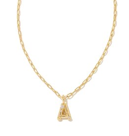 KENDRA SCOTT DESIGN Crystal Letter A Gold Short Pendant Necklace in White Crystal