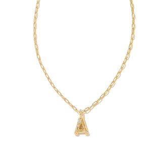 KENDRA SCOTT DESIGN Crystal Letter A Gold Short Pendant Necklace in White Crystal