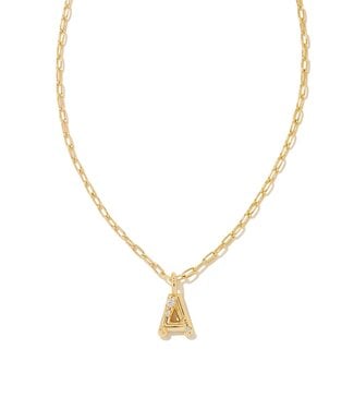 KENDRA SCOTT DESIGN Crystal Letter A Gold Short Pendant Necklace in White Crystal