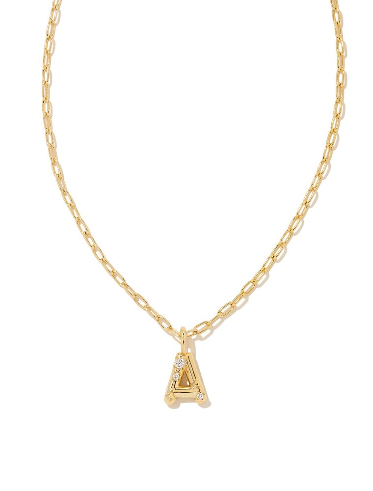 KENDRA SCOTT DESIGN Crystal Letter A Gold Short Pendant Necklace in White Crystal