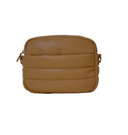 AHDORNED Sadie Quilted Faux Leather Zip Top Messenger - Camel